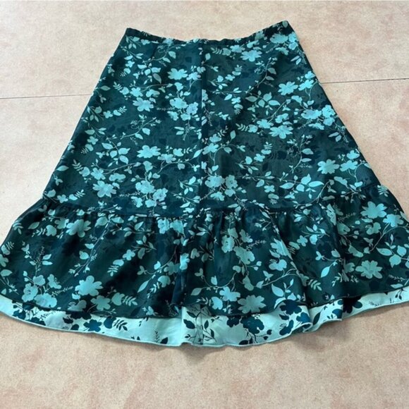 Esprit 2 Tone Green Floral Midi Sheer Flare Skirt - Picture 4 of 9